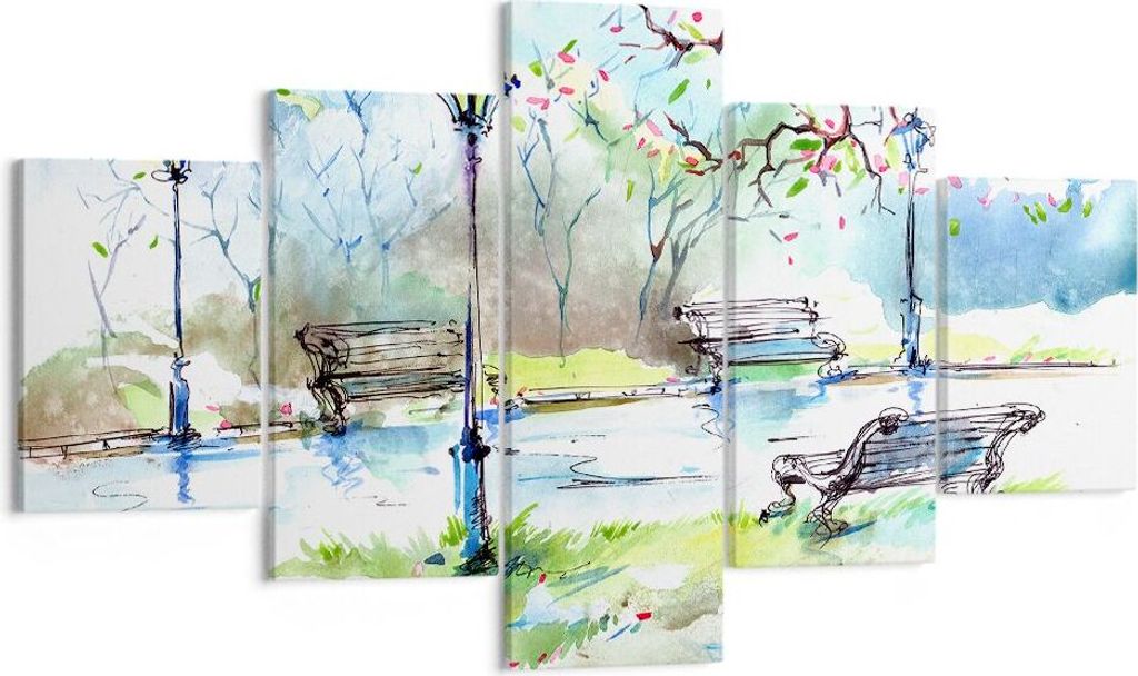 Bild auf Leinwand - Leinwandbild - Path urban Park Landschaft - 125x70cm - Wand Bild - Wanddeko - Leinwanddruck - Bilder - Kunstdruck - Wanddekorat...