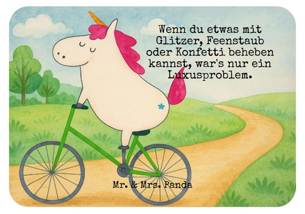 Mr. & Mrs. Panda Kühlschrankmagnet Einhorn Radfahrer Design - Weiß - Geschenk, Konfetti, rechteckmagnet, Bike, Einhörner, whiteboardmagnet, Rad,...