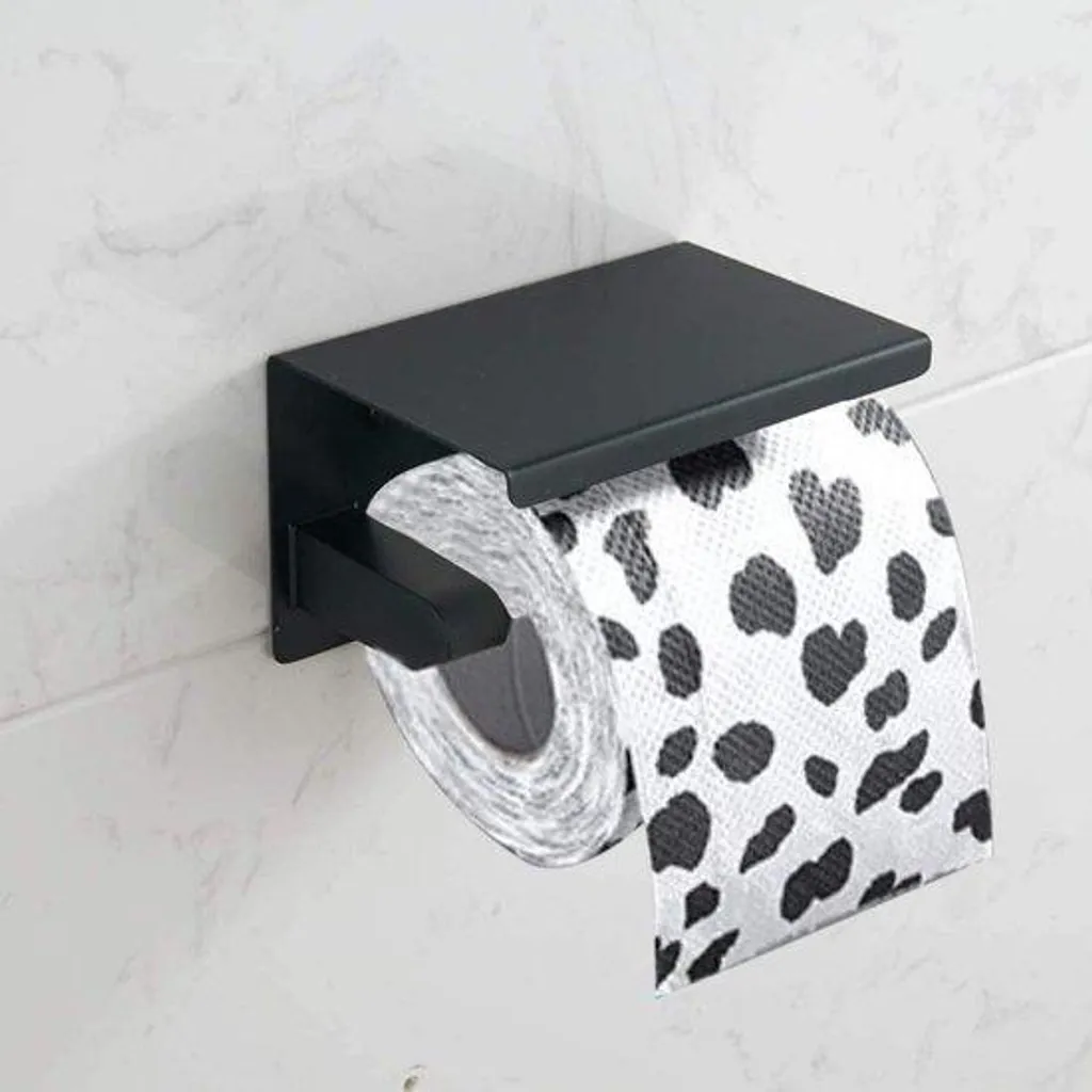 Porte-papier hygiénique noir en acier inoxydable avec plaque de 17 cm