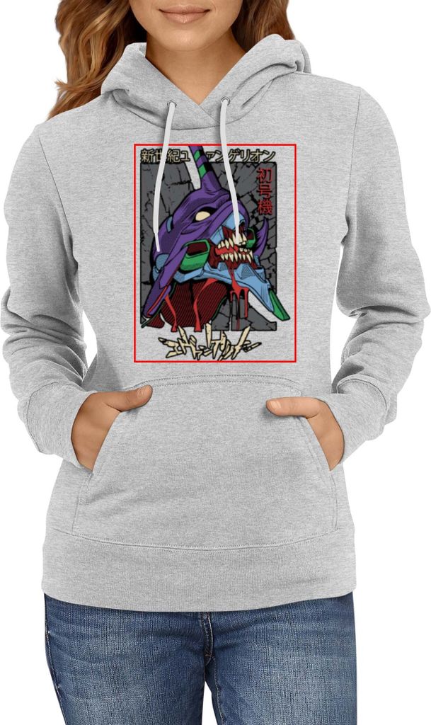 Damen Kapuzenpullover Anime Manga Neon Anime Genesis Manga Evangelion Eva Unit 02 Eva Unit, Lady L / Grau
