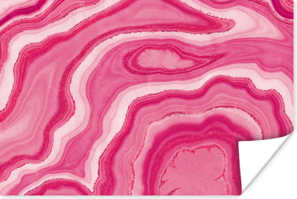 MuchoWow Poster Rosa - Geode - Achatstein - Edelsteine 90x60 cm - Schlafzimmer
