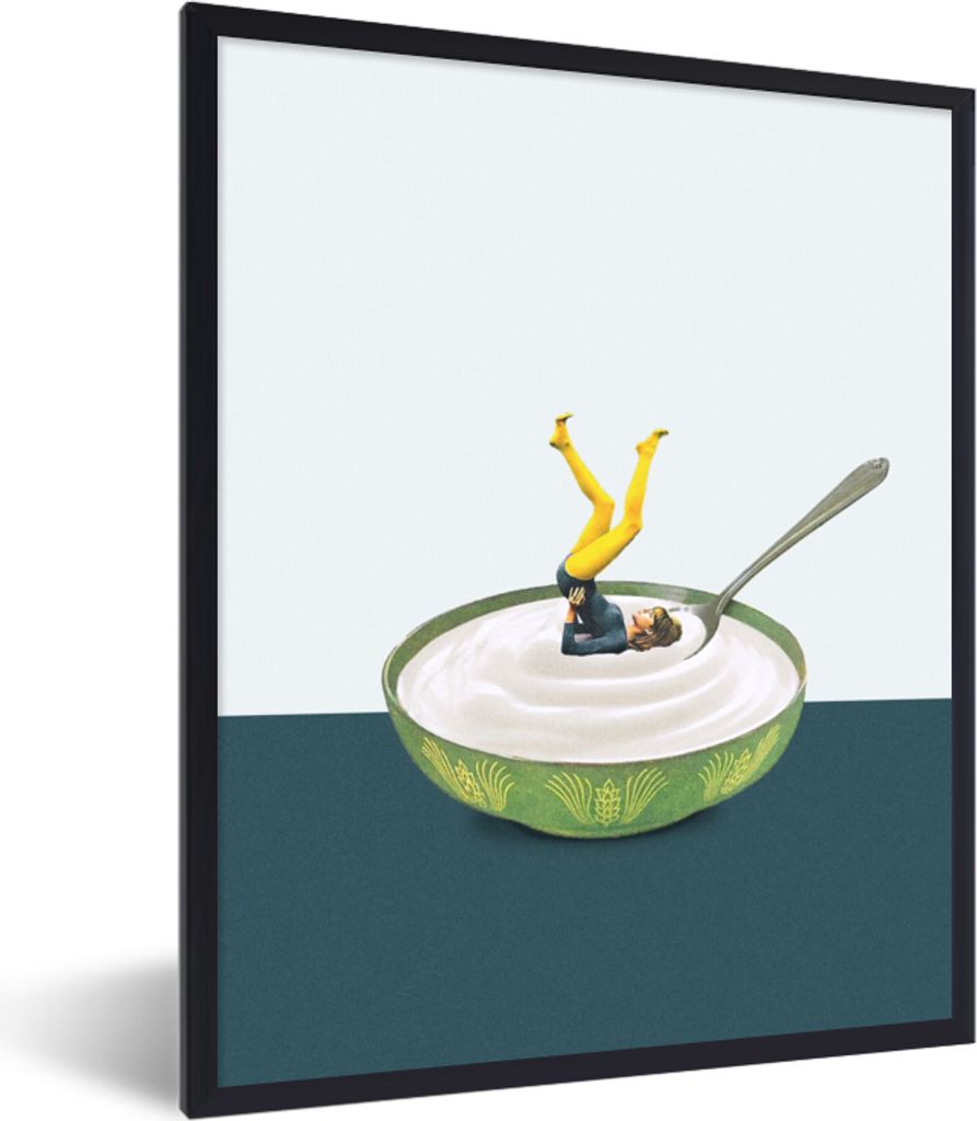 MuchoWow Gerahmtes Poster Joghurt - Yoga - Retro 30x40 cm - Poster mit Schwarzem Bilderrahmen Wandposter Rahmen Foto Bilder - Wanddeko - Kunstdrucke