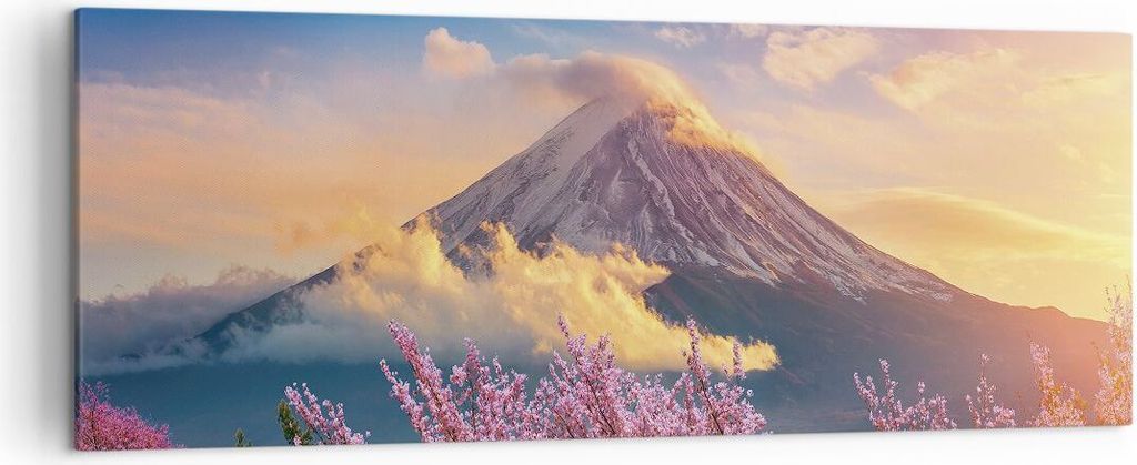 Bild auf Leinwand - Leinwandbild - Einteilig - Fuji Blume Kirsche - 140x50cm - Wand Bild - Wanddeko - Wandbilder - Leinwanddruck - Bilder - Wanddek...
