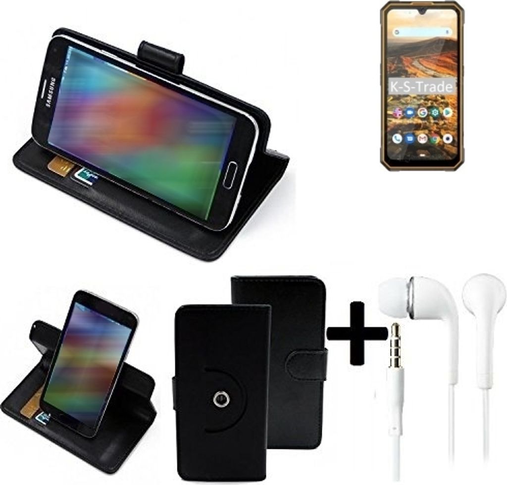 K-S-Trade Handy Hülle Schutz Hülle + Kopfhörer kompatibel mit Cubot KingKong 5 Handyhülle Flipcase Smartphone Cover Handy Schutz Tasche Walletcase