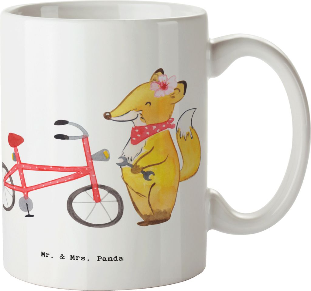 Mr. & Mrs. Panda Trinkbecher Zweirad Mechatronikerin Herz - Weiß - Geschenk, Henkelbecher, kaffeetasse bedruckt, Teetasse, Becher, Kaffeebecher, K...