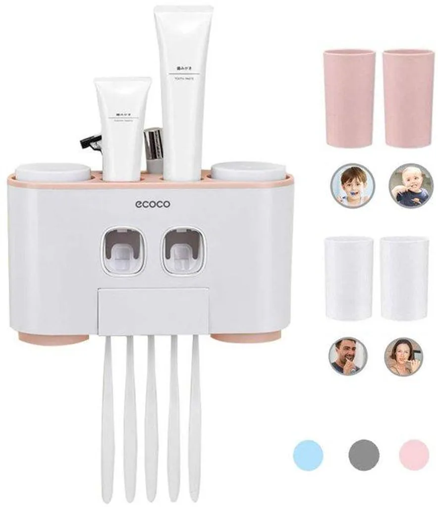 Distributeur Dentifrice Mural avec Porte-Brosses à Dents et 2 Pinces