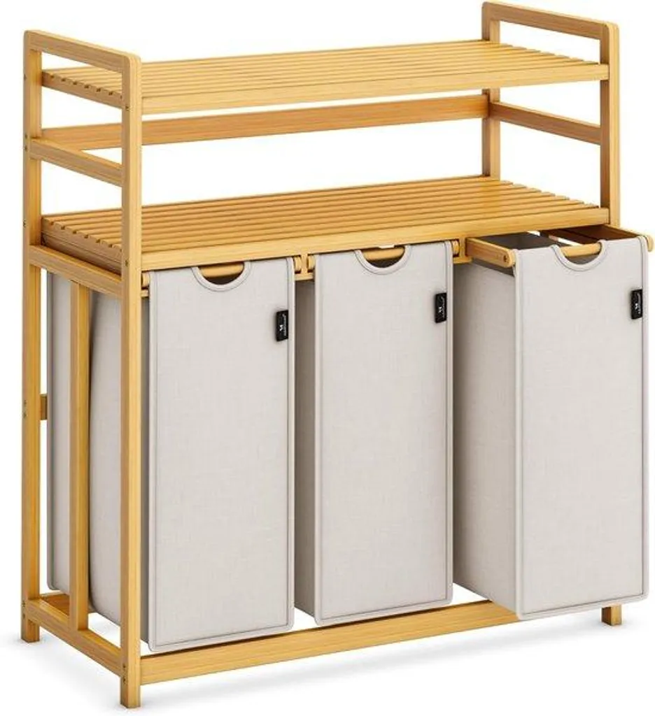 Organisateur de linge 3 compartiments en bambou pour trier les couleurs
