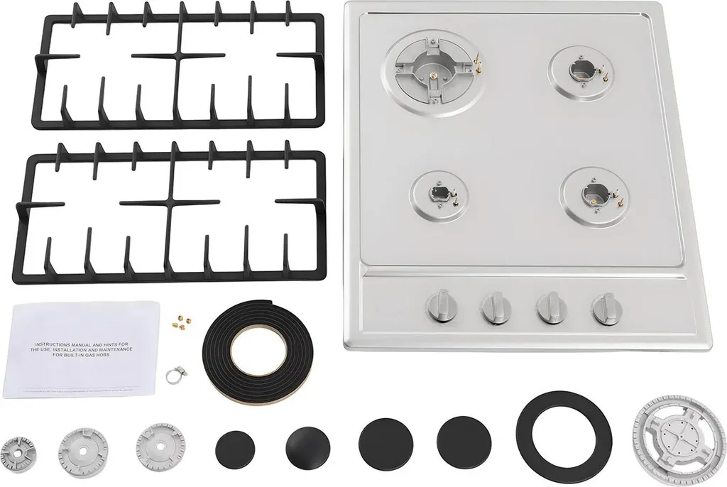 Table gaz 4 brûleurs 3,0/1,75/1,0 kW en inox à réglage très précis