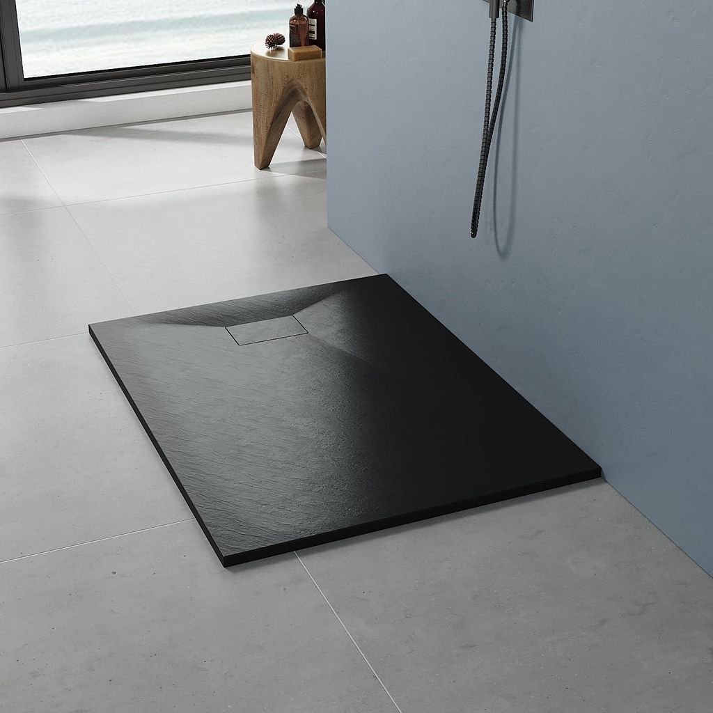 Duschwanne SMC Duschwannen Rechteckige Duschtasse Brausewanne Schwarz in Schieferoptik für Dusche 120 x 90 x 3.2 cm