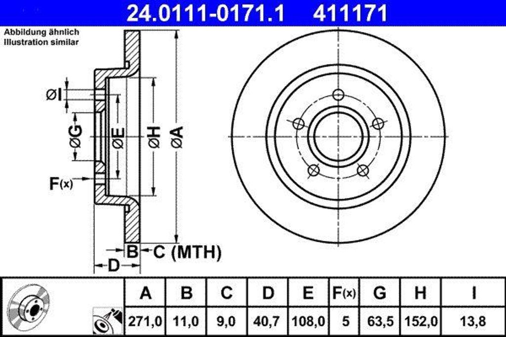 ATE 24.0111-0171.1 Bremsscheibe OE 1704765 kompatibel mit Focus