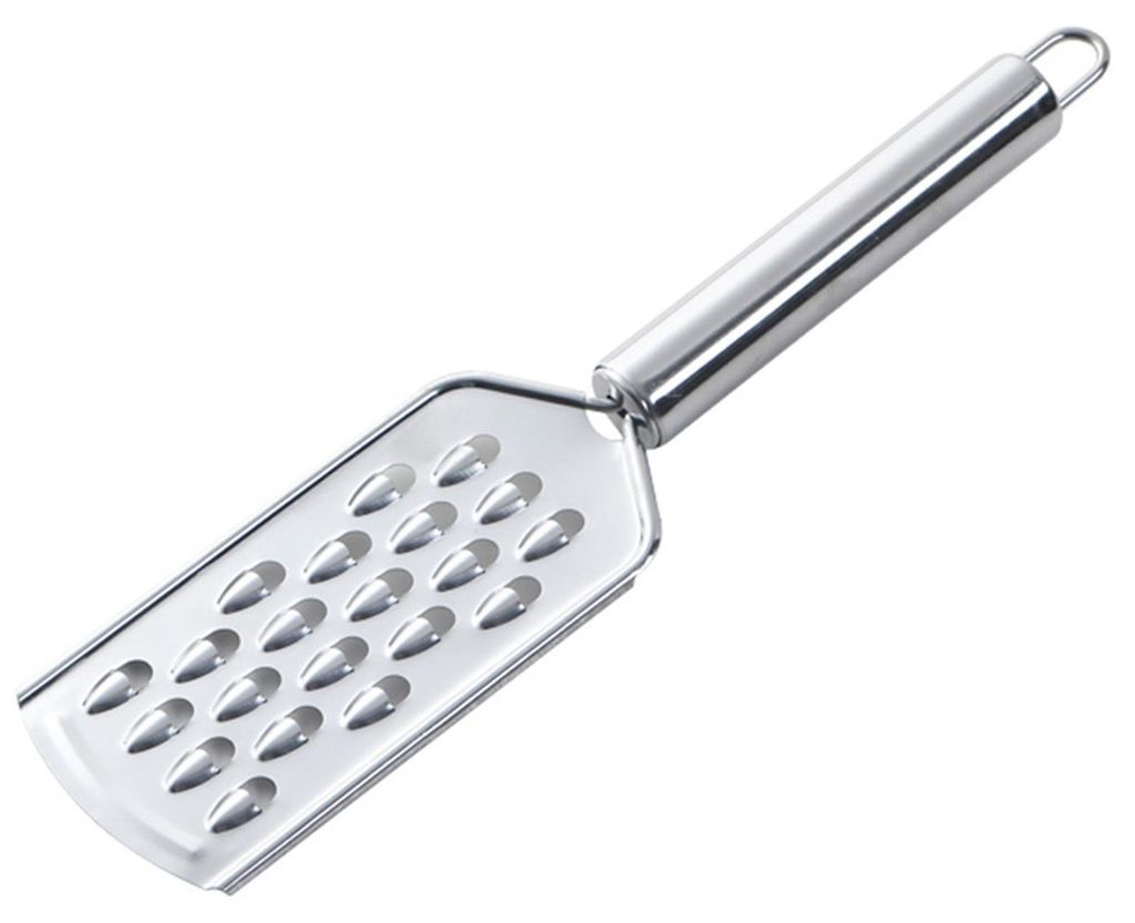 Käsereibe, hochglanzpoliert, korrosionsbeständig, ergonomischer Griff, Aufhängeöse, vielseitig einsetzbar, professionelle Kartoffel-, Käse- un...