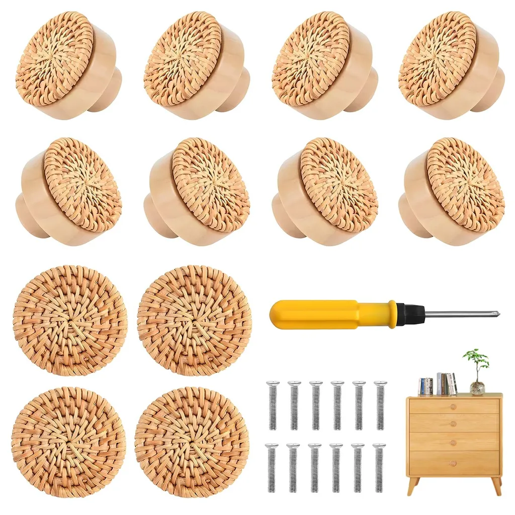 Remplacer Poignées de Meubles Facilement - 12 Boutons Rotin avec Outil