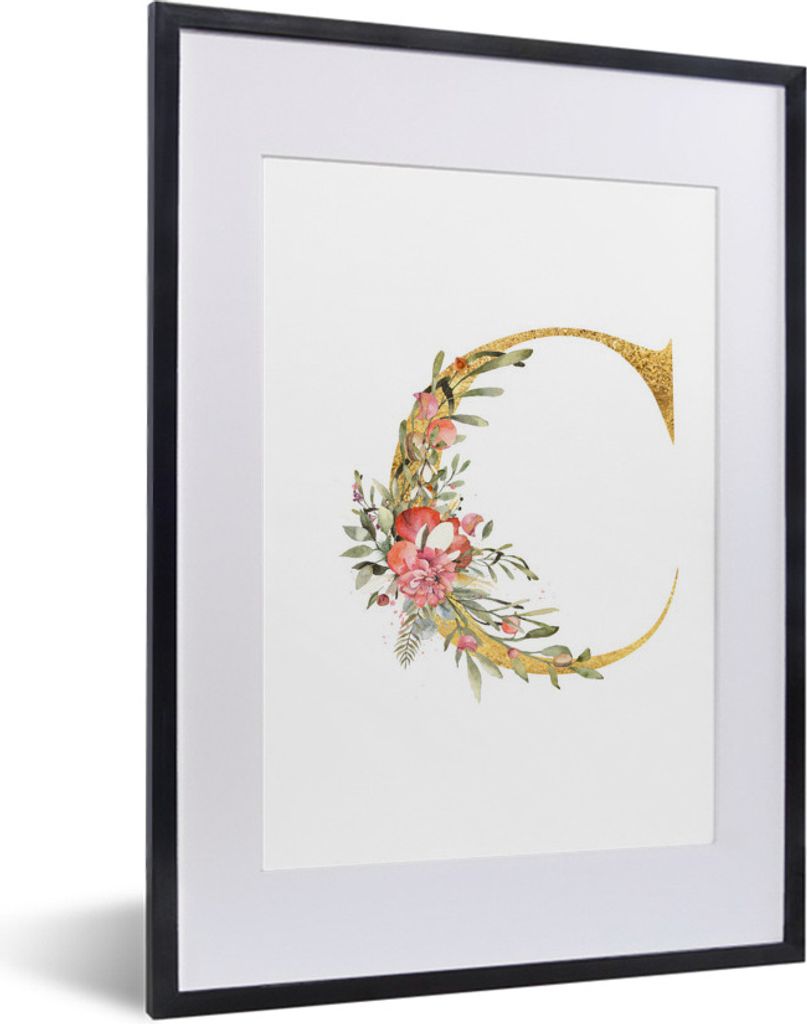 MuchoWow MuchoWow Gerahmtes Poster Brief - Aquarell - Blumen 30x40 cm - Poster mit zchwarzem Bilderrahmen - Wandposter Schlafzimmer