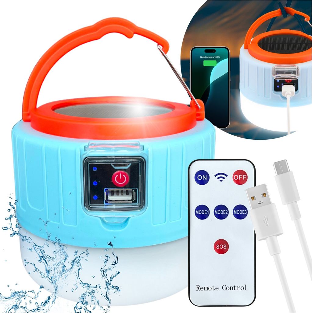 Solar-Taschenlampe 2in1, Wasserdichte tragbare Solarbetriebene Outdoor-Solarlampe für Camping Notfälle Powerbank BLIXTAR