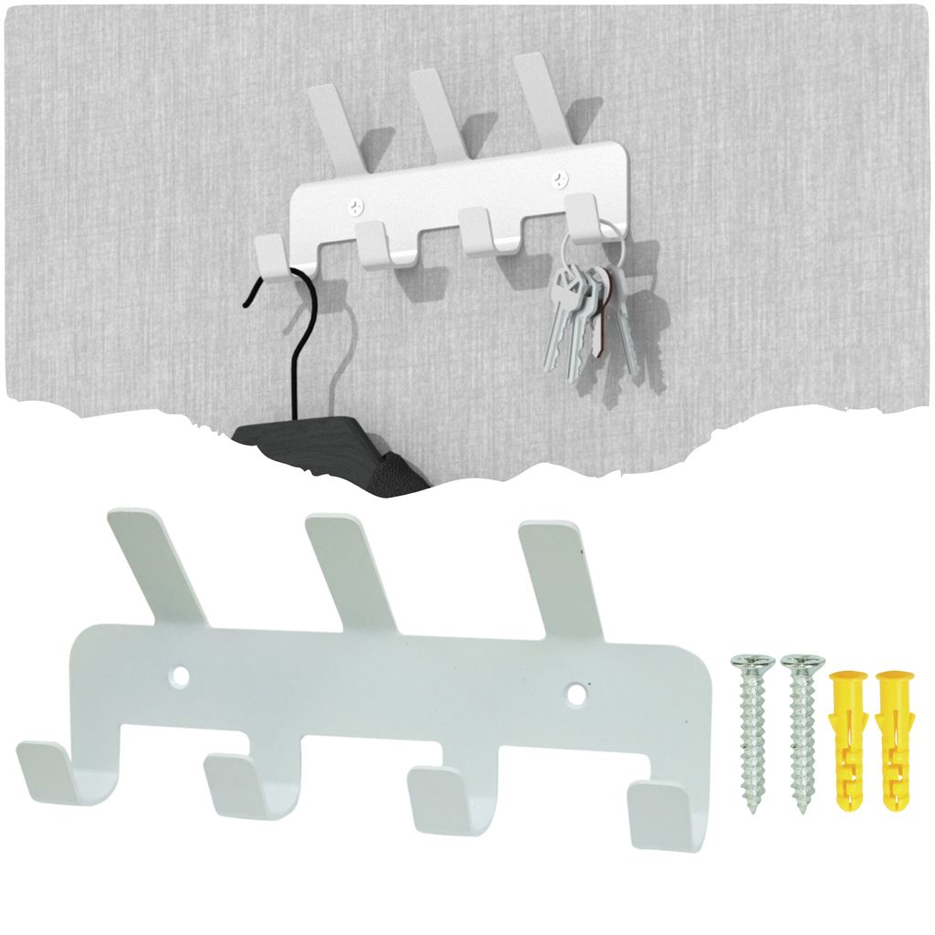 Hakenleiste mit 7 Garderobenhaken – Wandhaken, Kleiderhaken, Weiß