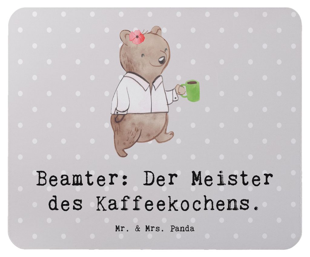 Mr. & Mrs. Panda Mouse Pad Beamter Kaffeemeister - Grau Pastell - Geschenk, laptop mousepad, handgefertigte Geschenke, Produkte, pc mausunterlage, ...