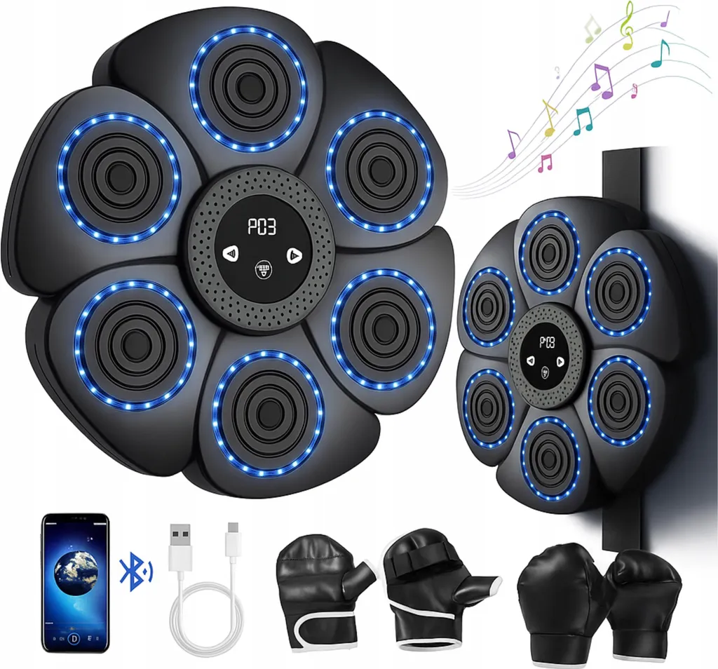 Machine de boxe musicale Bluetooth connectée avec gants XL noirs