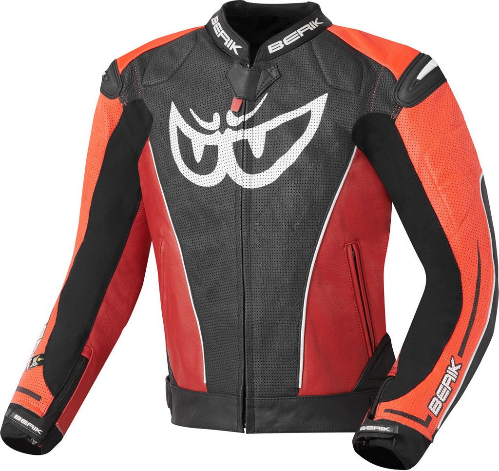 Berik Street Motorrad Lederjacke, schwarz/rot, 48