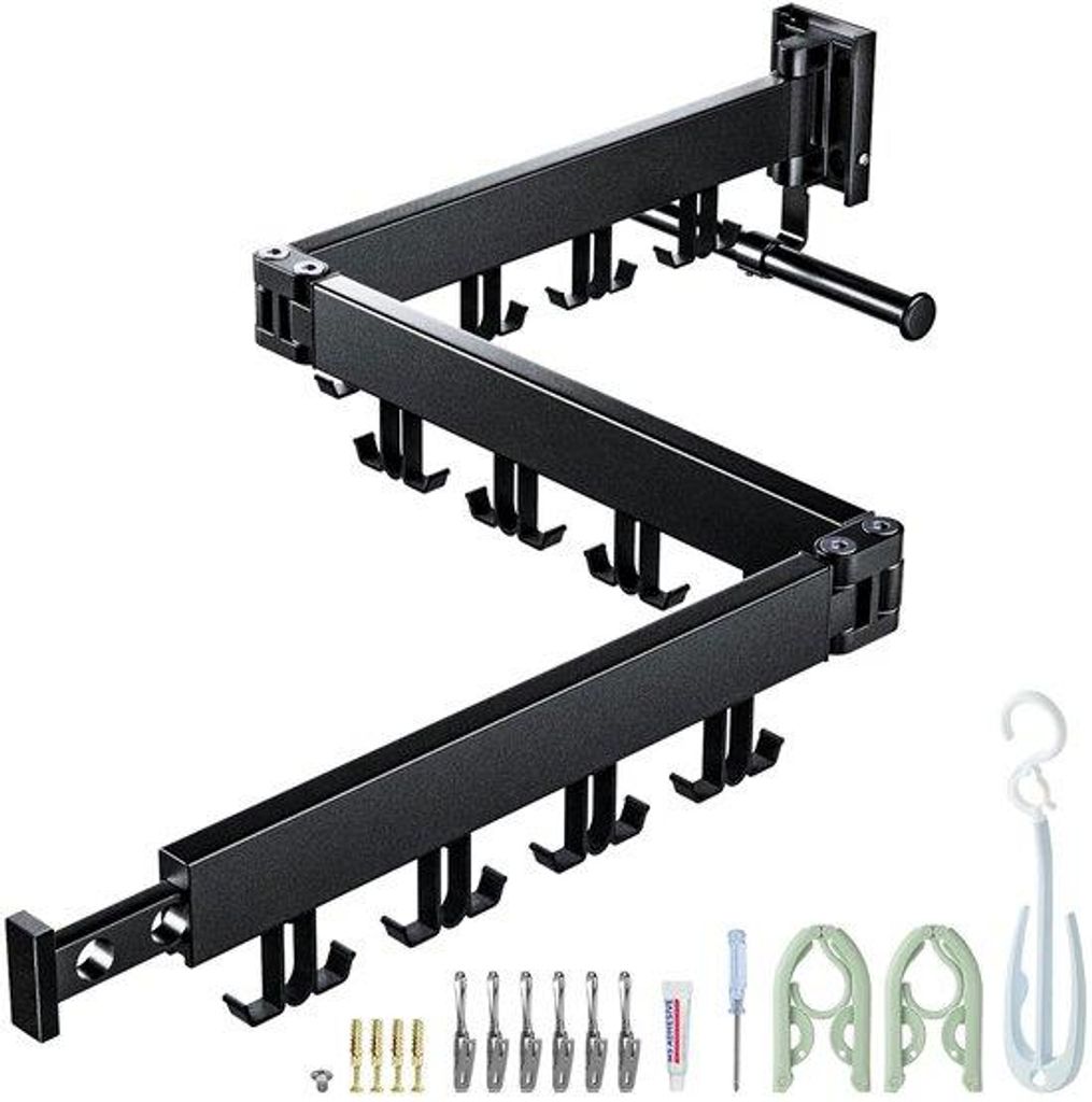 Aluminium Balkonstang, 3-fach, 24 Haken, verlängbar, schwarz, Outdoor