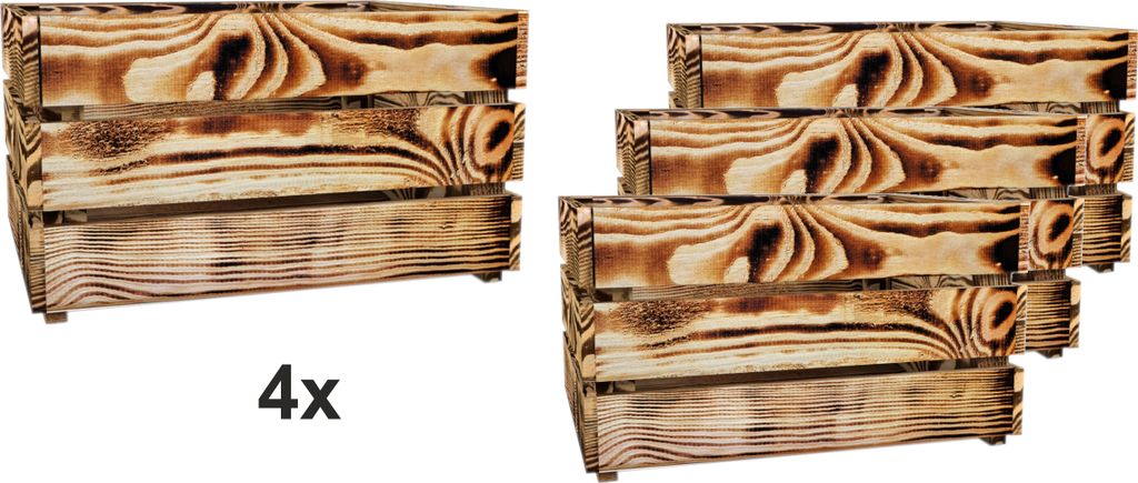 Lermowood Holzkisten 4x Box0542 50 x 40 x 28cm Geflammt | Dekokisten aus Holz Massive Holzkiste Regalkiste Weinkiste