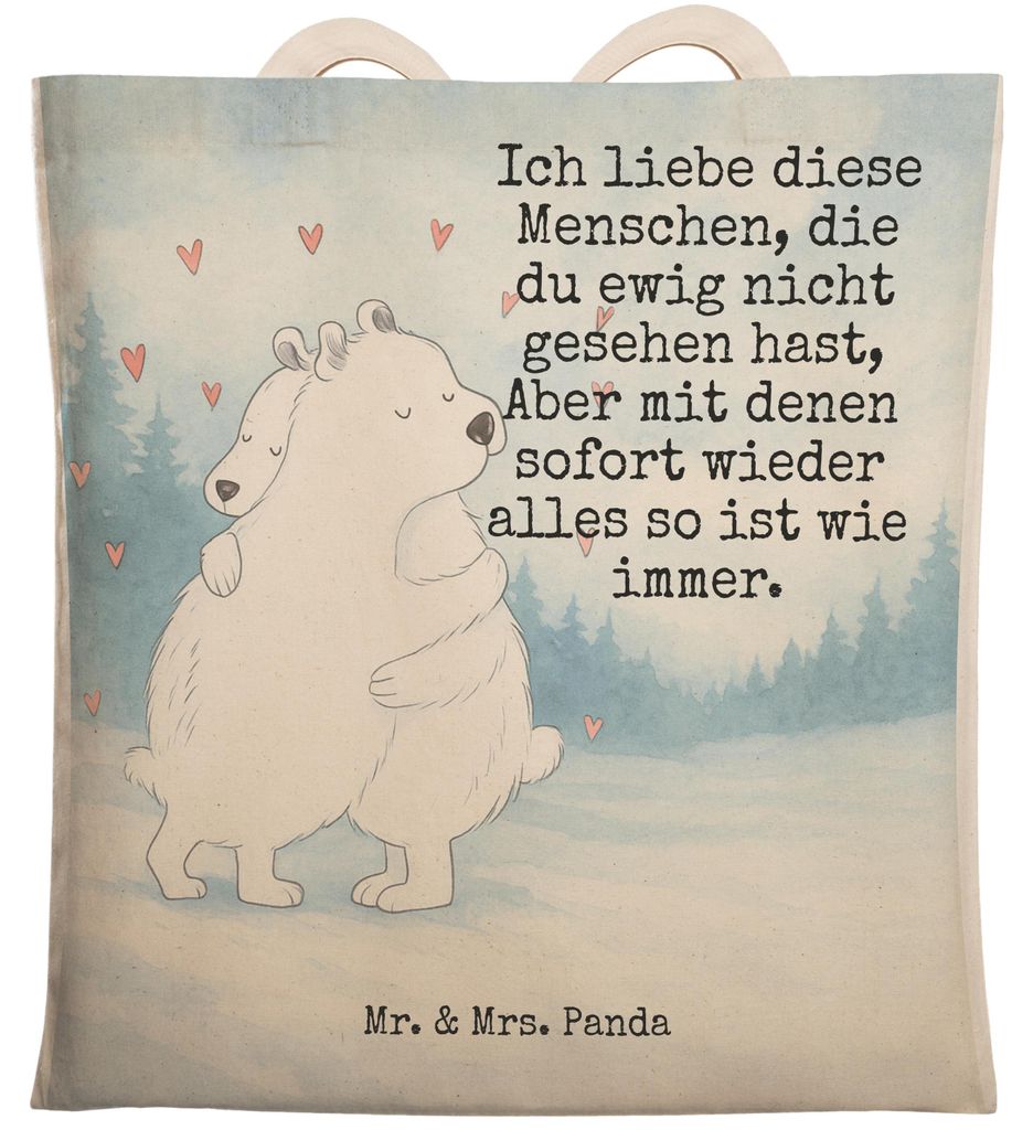 Mr. & Mrs. Panda Beutel Tasche Eisbär Umarmen Design - Weiß - Geschenk, Tragetasche, Tote Bag, Gute Laune, shopping, Stoffbeutel