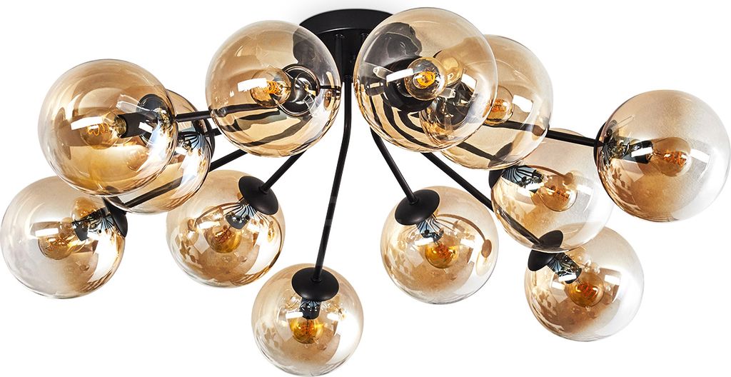Fossobiubo Deckenlampe aus Metall/Glas in Schwarz/Bernsteinfarben/Klar