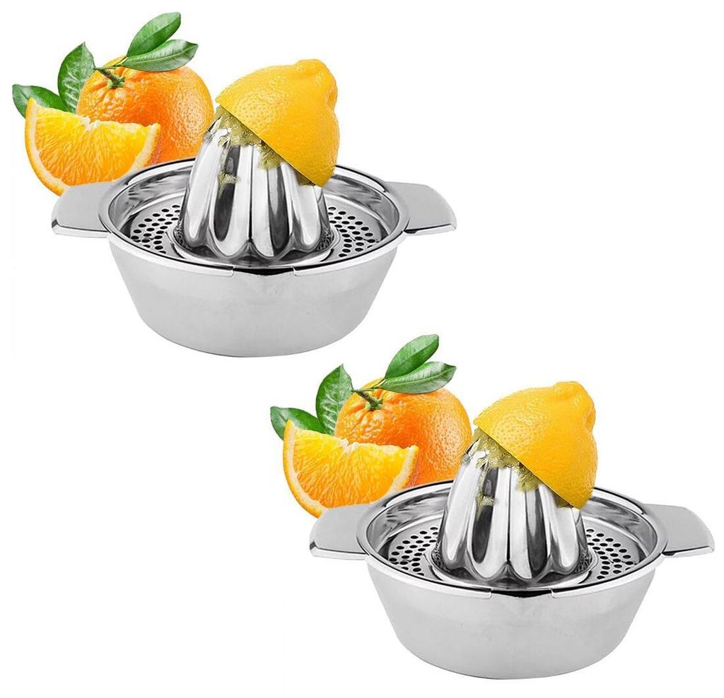 2er Set Zitruspresse manuell aus Edelstahl | Ø12.5cm Saftpresse | Zitronenpresse mit Auffangbehälter und Ausgießer | Limettenpresse | Fruchtpres...