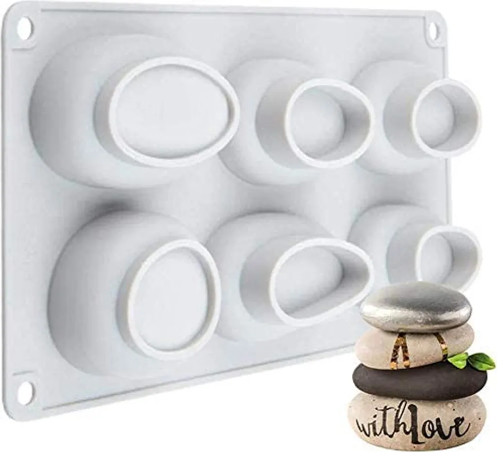 KOMUNJ Silikon Gießform - 6 Verschiedene Steinformen Für Epoxidharz, Kerzen & Seifen