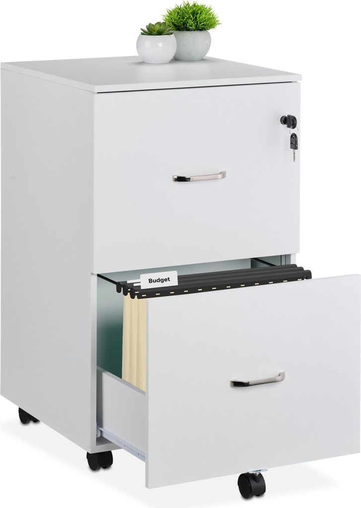 Relaxdays Rollcontainer, 2 Schubladen mit Hängeregister, Produktbild 