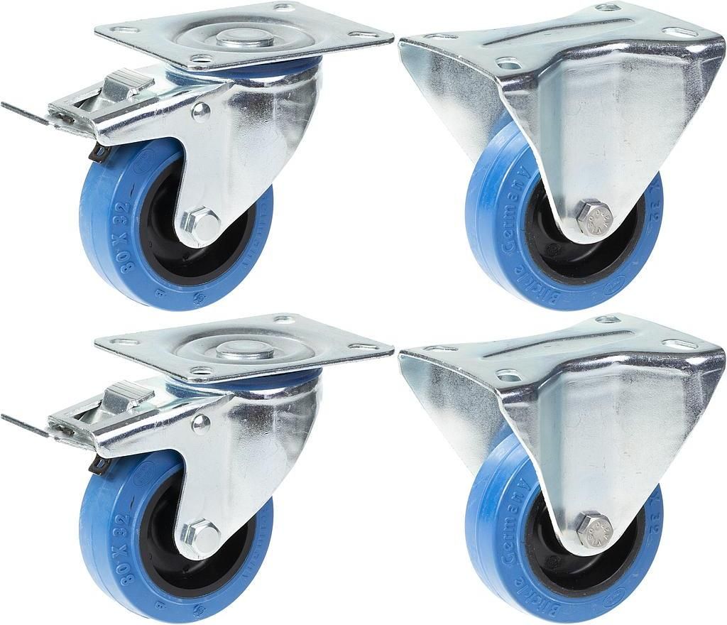 80mm 3" Lenkrollen mit blauer Gummibremse und fester, starker 560kg Kapazität, 4er Set