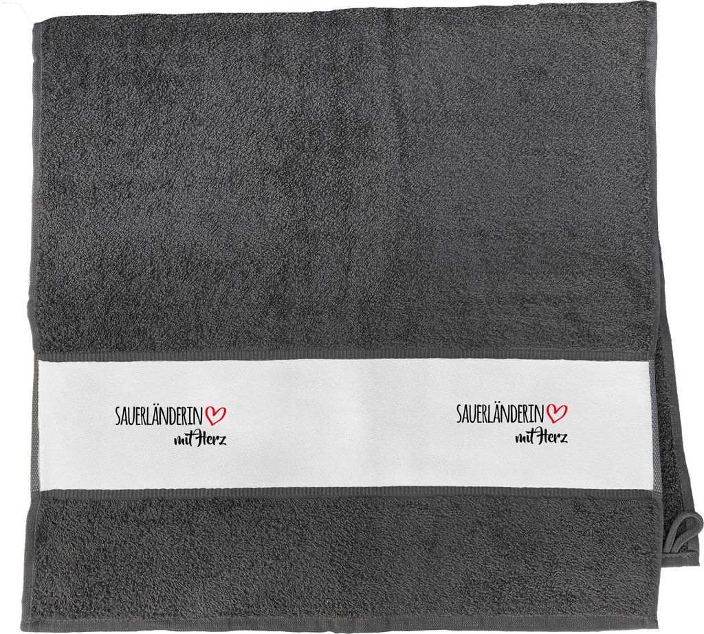 Huuraa Handtuch Sauerländerin mit Herz 50x100cm Graphite Baumwolle Handtuch Geschenkidee