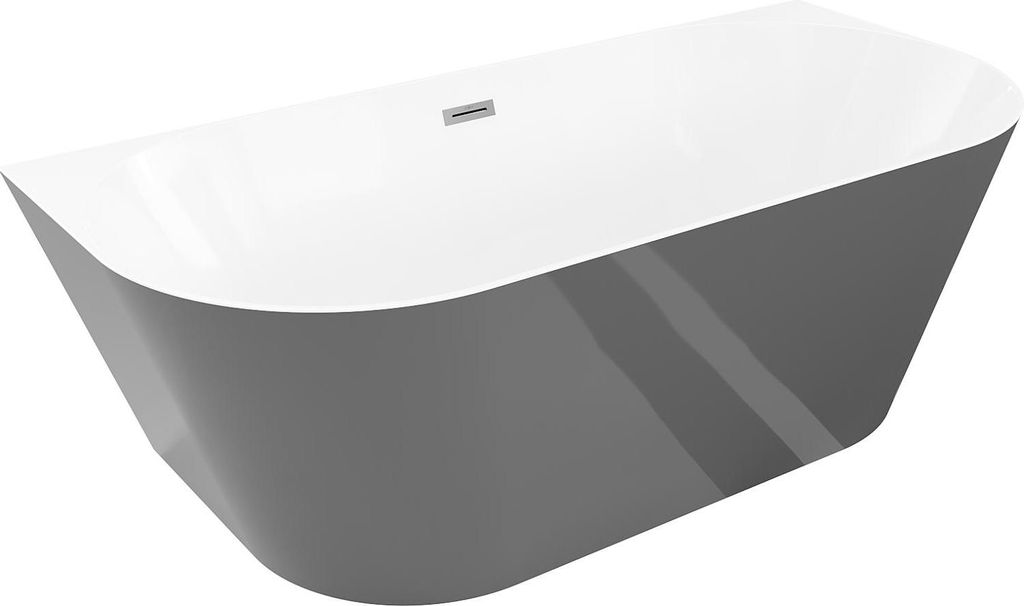 Mexen Oval Slim freistehende wandnahe Wanne 170 x 80 cm, weiß/grau, Überlauf gun metal - 52661708062-95