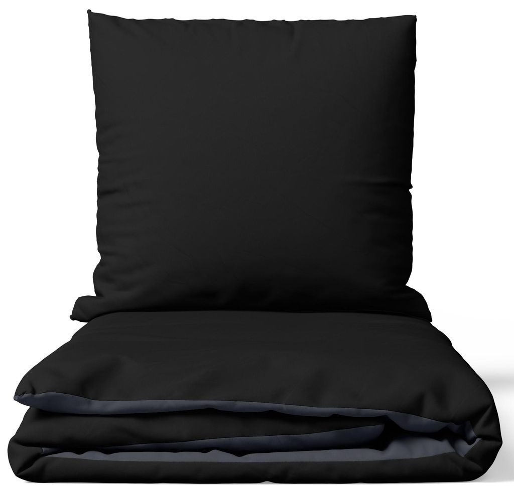 Baumwolle Bettwäsche Set 135x200 cm Feinbiber Schwarz Produktbild 