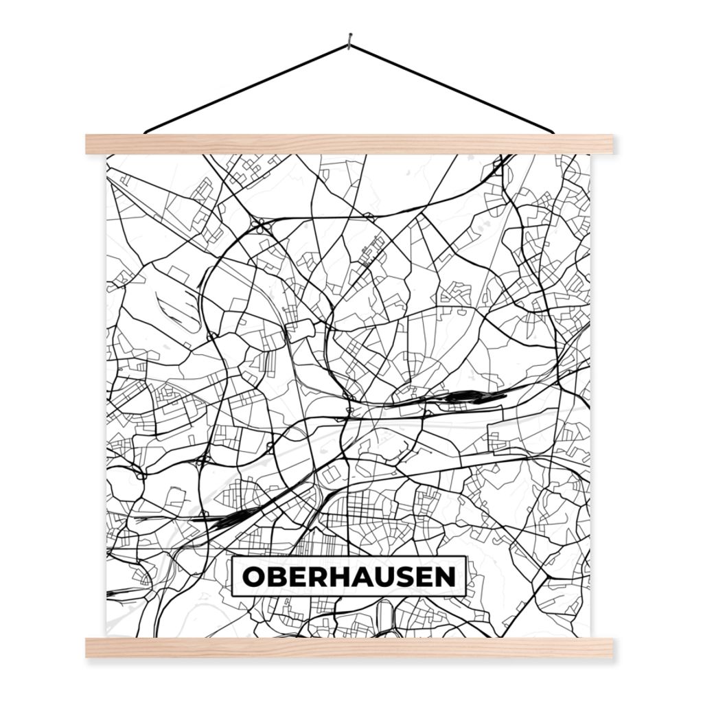 MuchoWow Textilposter Oberhausen - Karte - Stadtplan 40x40 cm mit holzfarbenen Rahmen - Posterleiste