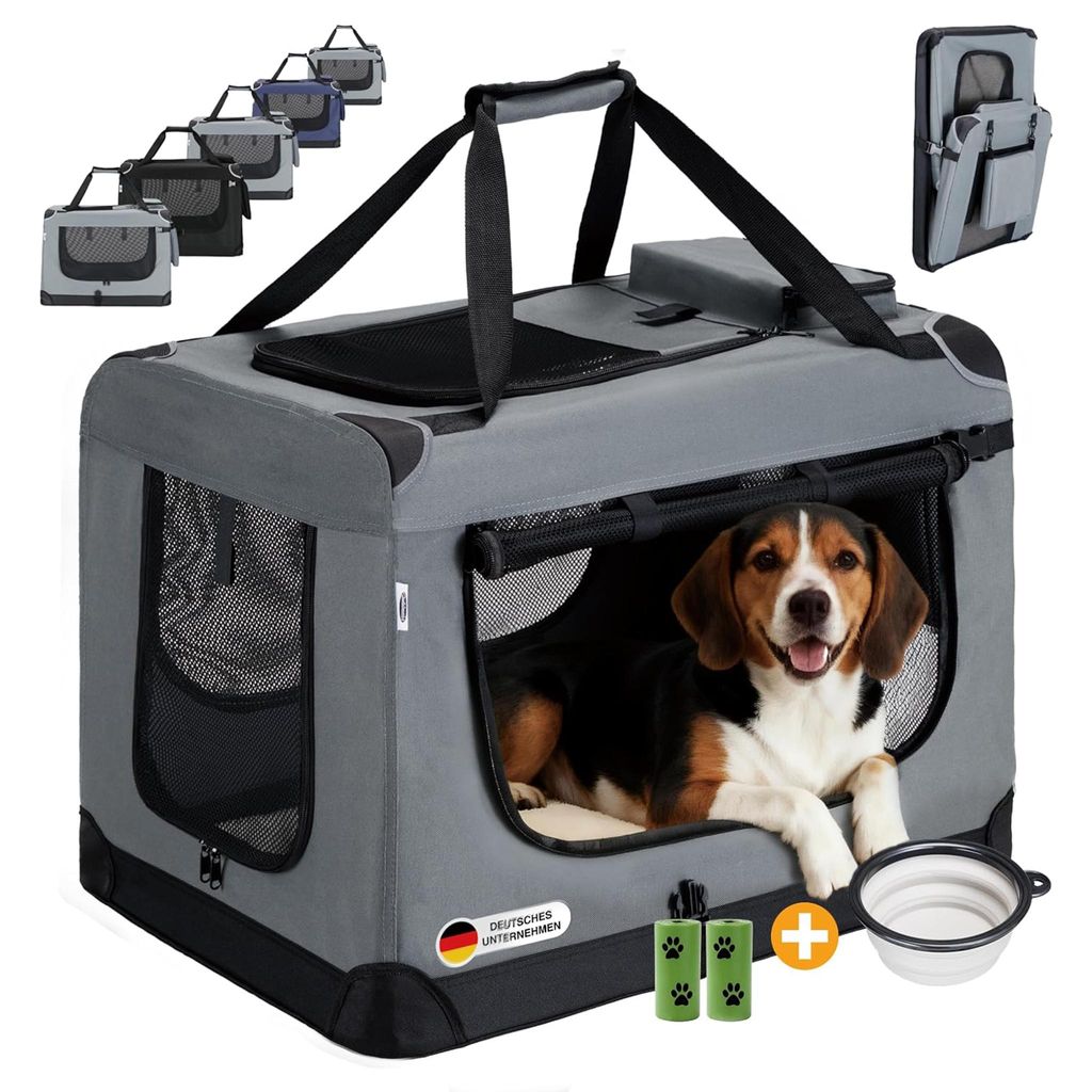Faltbare Hundebox L 70x52x50cm, Robuste Transportbox Auto für Hund & Katze, Atmungsaktiv Wasserdicht Dark grey