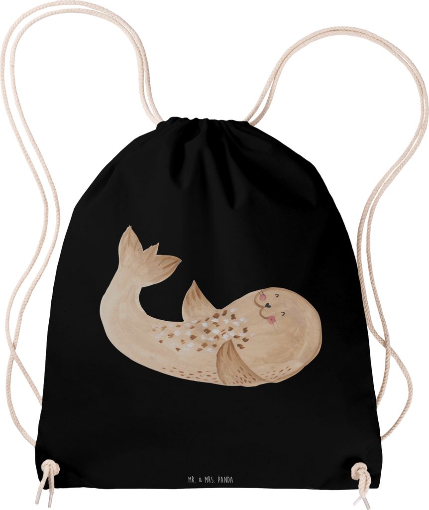 Mr. & Mrs. Panda Jutebeutel Robbe Liegen - Schwarz - Geschenk, Robben, Nordsee, Strand, Seehund, gymnastiktasche, Ostsee, wander rucksack, Beutel, ...