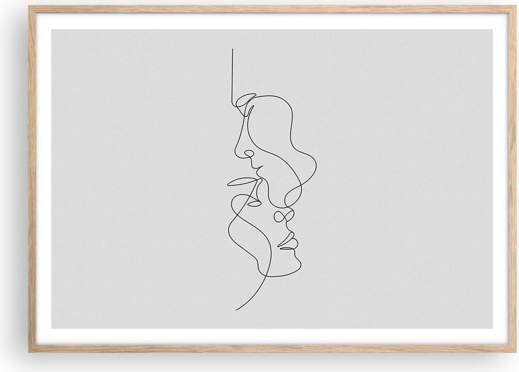 Gerahmtes Poster - Rahmen in heller Eiche - Stück Linear Paar - 100x70 cm - Wand Bild - Wanddeko - Wandbilder - Kunstposter - Wandposter - Bilderr...