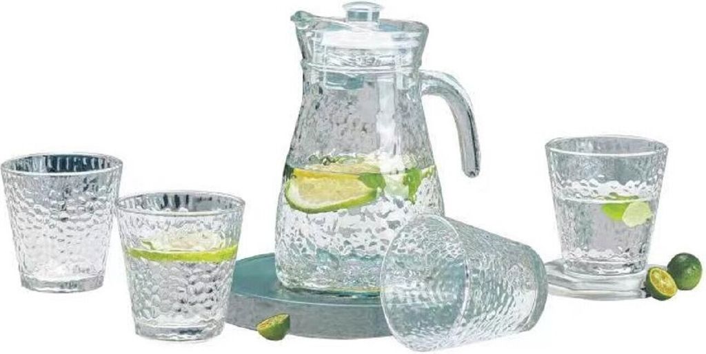 1,2 Liter Krug Karaffe 4 Gläser je 220ml Glas Trinkgläser Limonade Wasser 5 tlg Set