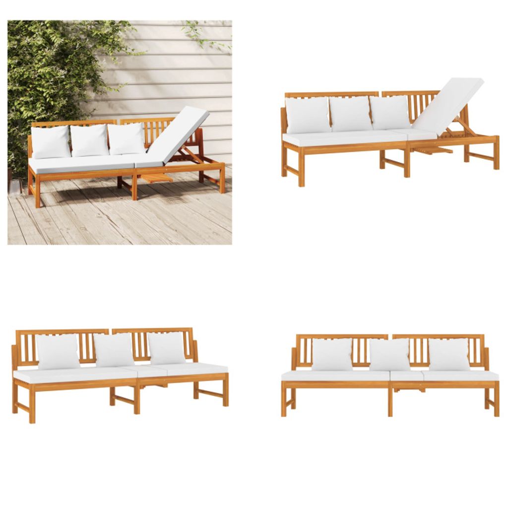 vidaxL Tagesbett mit Cremeweißen Kissen 200x60x75 cm Massivholz Akazie - Tagesbett - Tagesbetten - Bettsofa - Schlafsofa