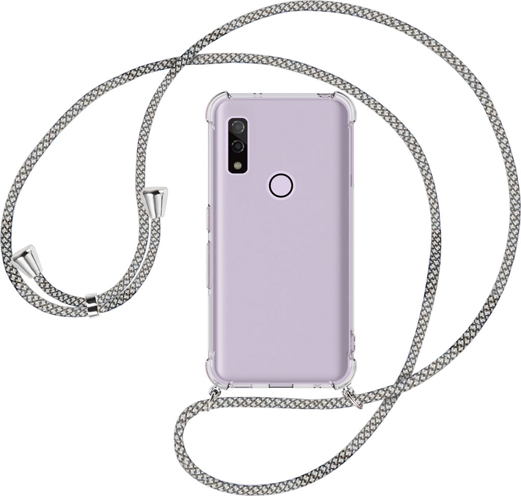 Handykette Backcover-Schutzhülle mit Band (Metall silberfarben) für Fujitsu F-51B/FCNT Arrows We - weiß/grau kariert