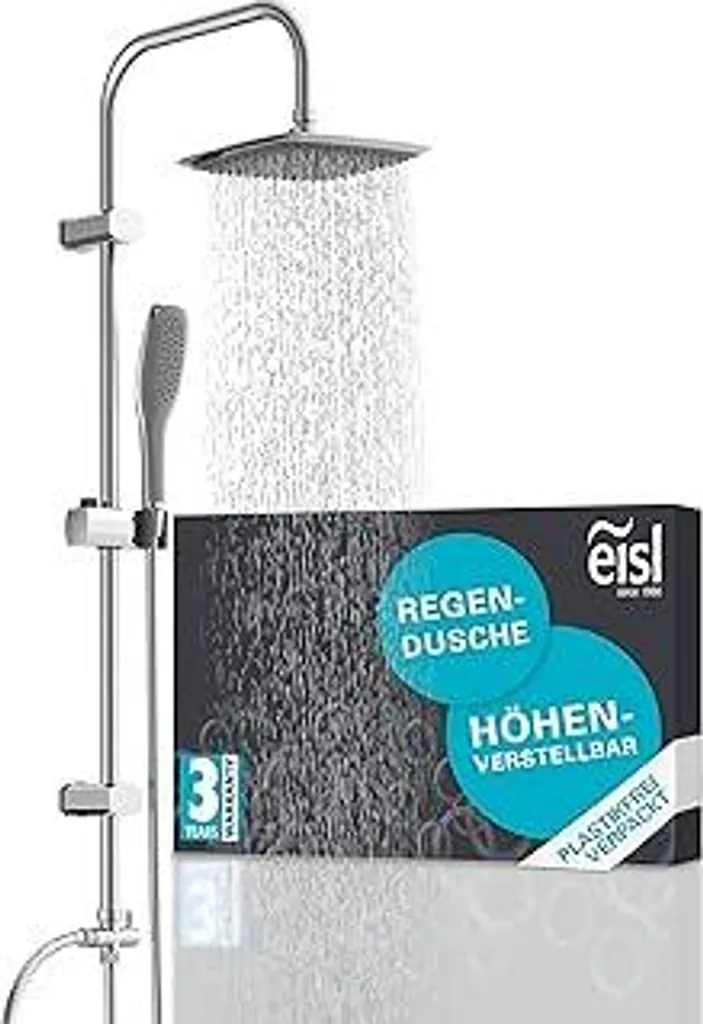 Set doccia EISL EASY FRESH, sistema doccia senza rubinetteria 2 in 1 con ampio soffione a pioggia (250 x 200 mm) e doccetta, soffione a pioggia senza rubinetteria ideale per il retrofit, set di montaggio completo, cromato DX12006 - 1