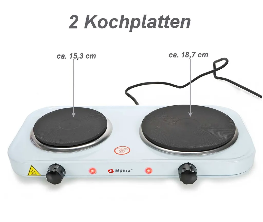 Réchaud électrique double ALPINA 2500W plaque de cuisson blanche efficace