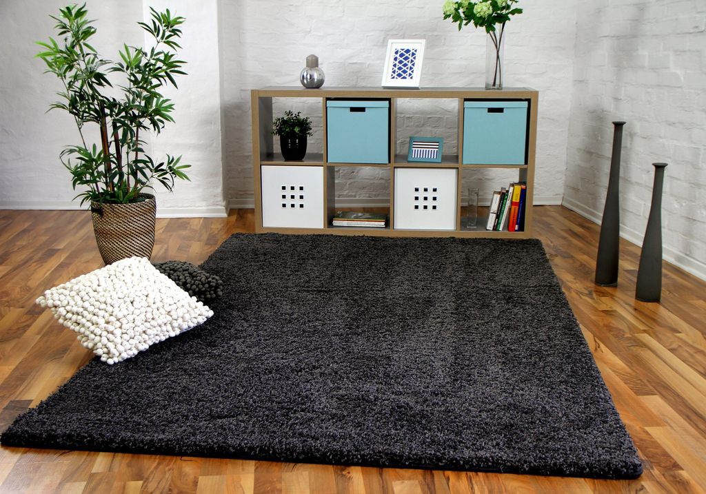 Luxus Hochflor Langflor Teppich Milano Anthrazit, Größe:133x133 cm