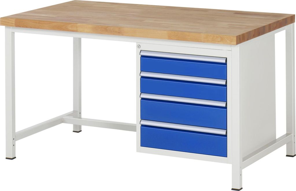 Werkbank mit 4 Schubladen - Teilauszug - 120:2 / 150:2 - 840 x 1.500 x 900 mm (HxBxT) - Traglast 1.250 kg - Buche
