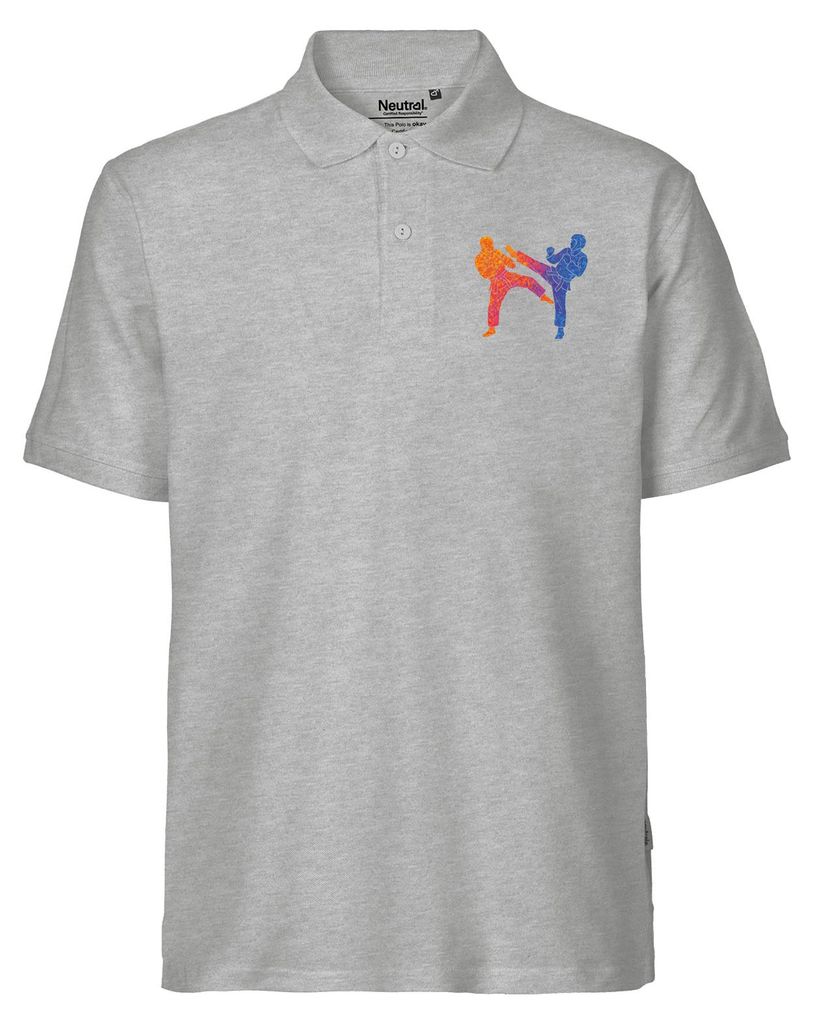 Huuraa Herren Polo Shirt Taekwondo bunte Silhouette M Sport Grey Bio Baumwolle Fairtrade Poloshirt Geschenkidee