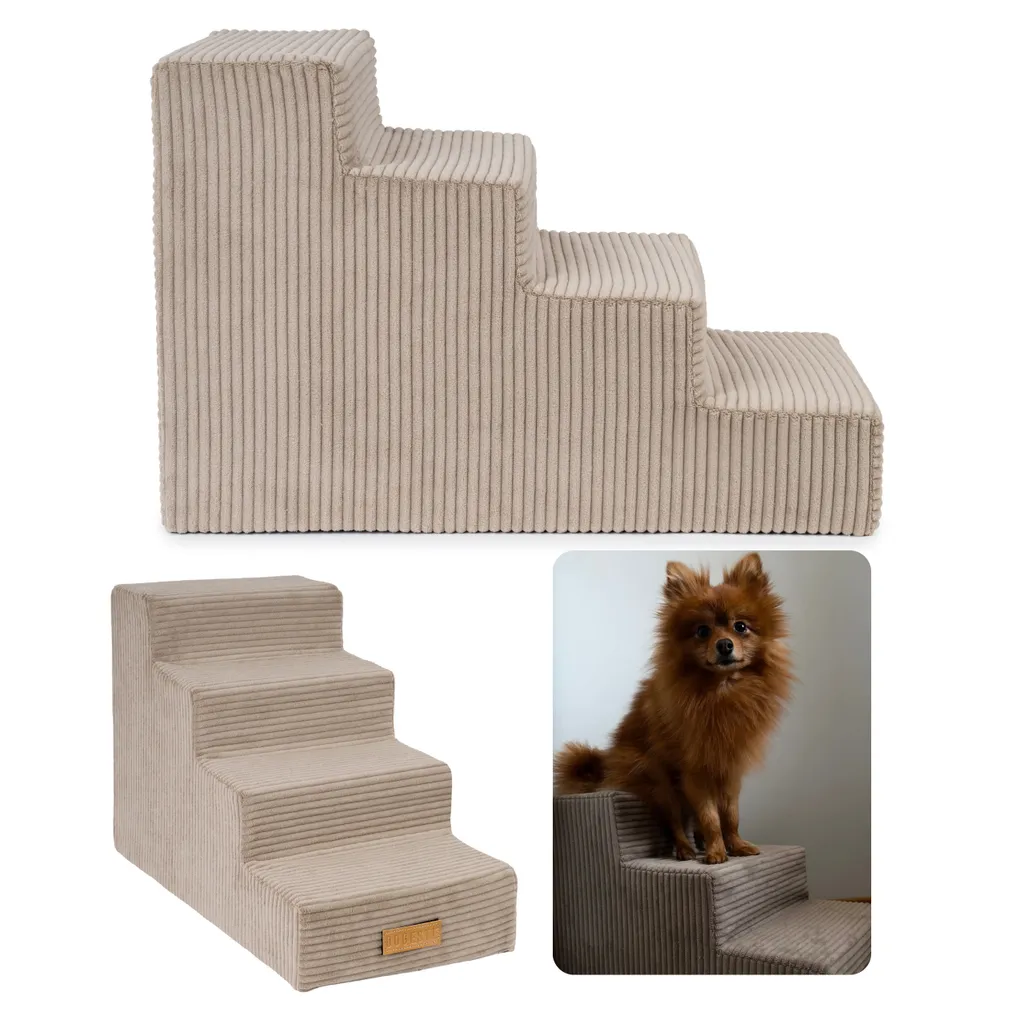 Rampe d'accès escalier 4 marches en velours pour petit chien et chat
