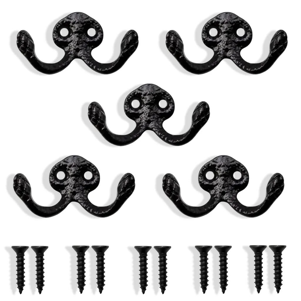 Crochets muraux doubles pour cuisine et salle de bain noirs lot de 5 vis