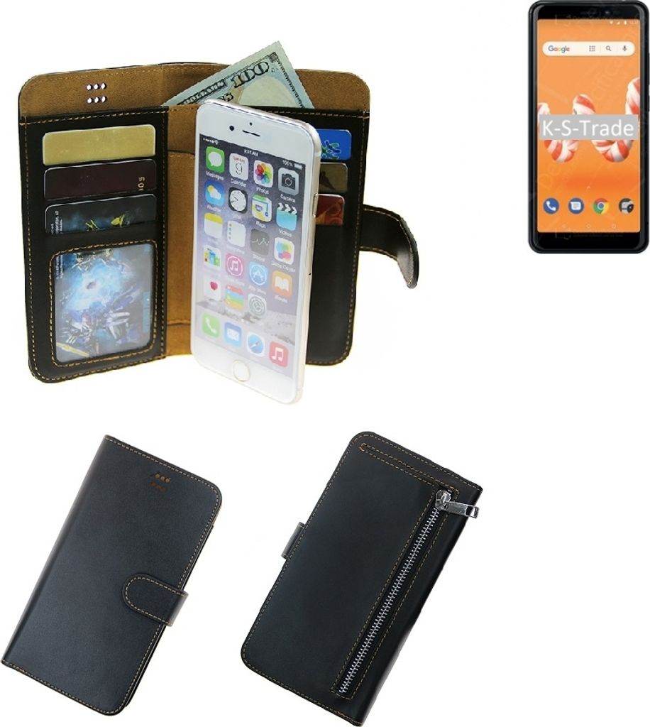 K-S-Trade Schutz Hülle kompatibel mit Wiko Sunny 3 Plus Klapphülle Case Phone cover Slim Handytasche Handy Hülle schwarz aus Kunstleder (1 Stk)