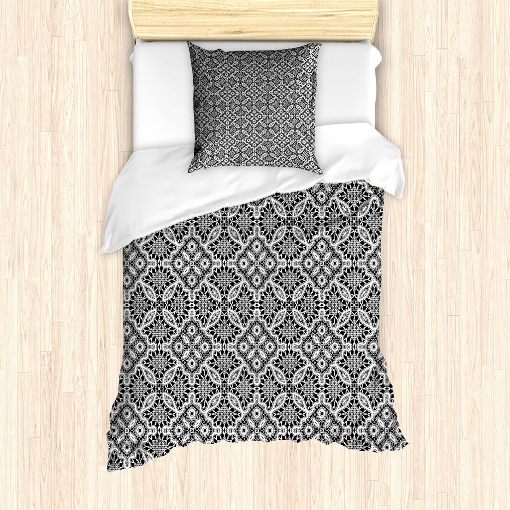 ABAKUHAUS Geometrisch Bettbezug Set für Einzelbetten, Spitze-Art Illustration, Milbensicher Allergiker geeignet mit Kissenbezug, 135 cm x 200 cm -...