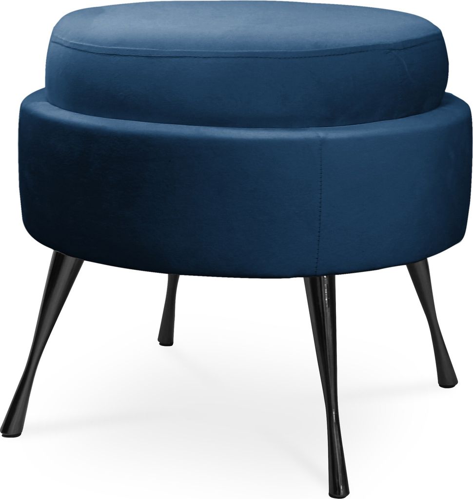 BETTSO Glamour Fußhocker Fußstütze Puff MUSZELKA Blau auf schwarze Beine